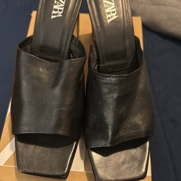 Zara leather heel platform mules black size 9US/40 - Picture 14 of 15